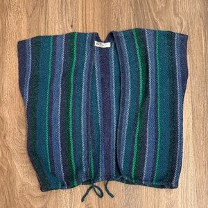 Vintage handwoven wool Striped Blue and Green Poncho vest